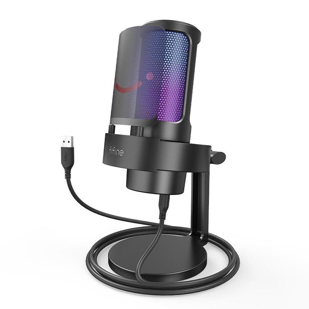 Microfone de Mesa Fifine A8 Ampligame, com Suporte, Condensador, RGB, USB,Streaming,PC, PS4 e PS5-A8