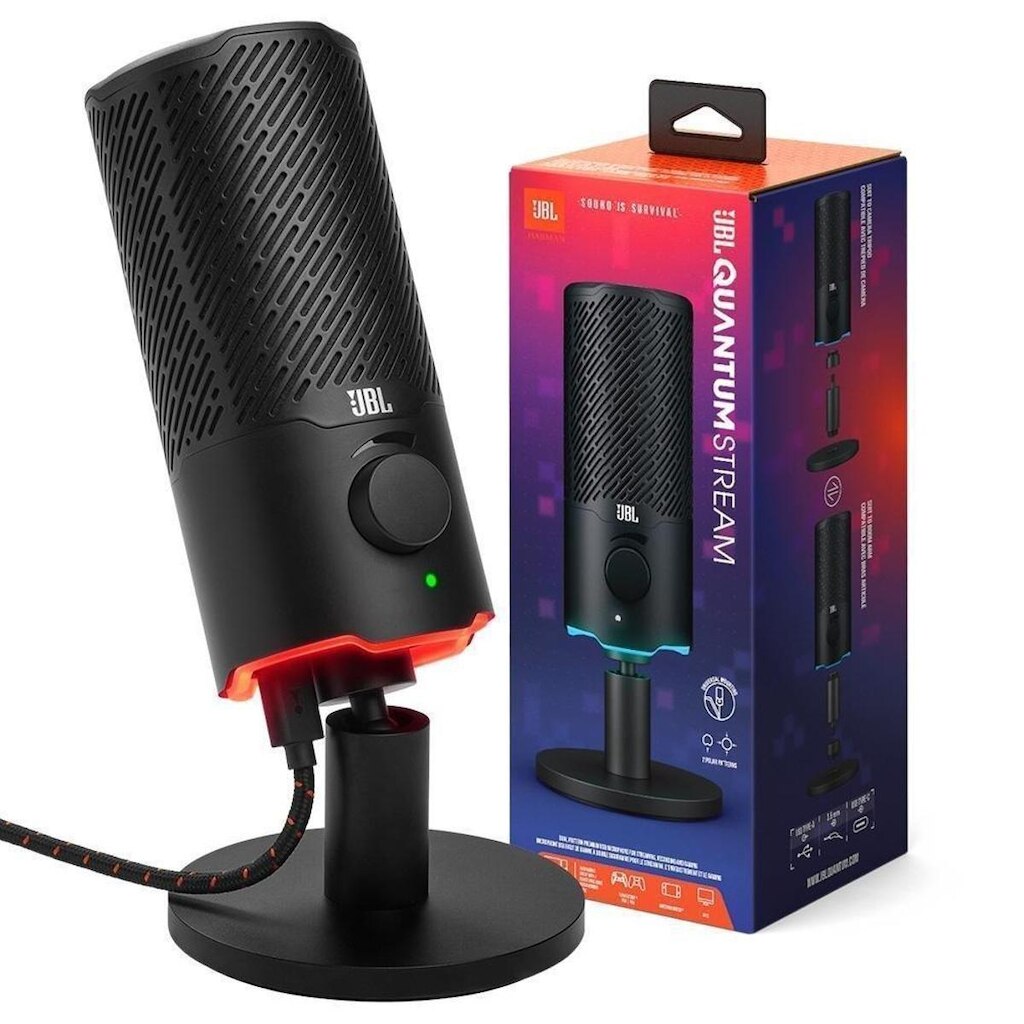 Microfone Quantum Stream JBL Podcast, USB, RGB, PC/MAC/PS5/PS4/Nintendo Switch, JBLQSTREAMBLK