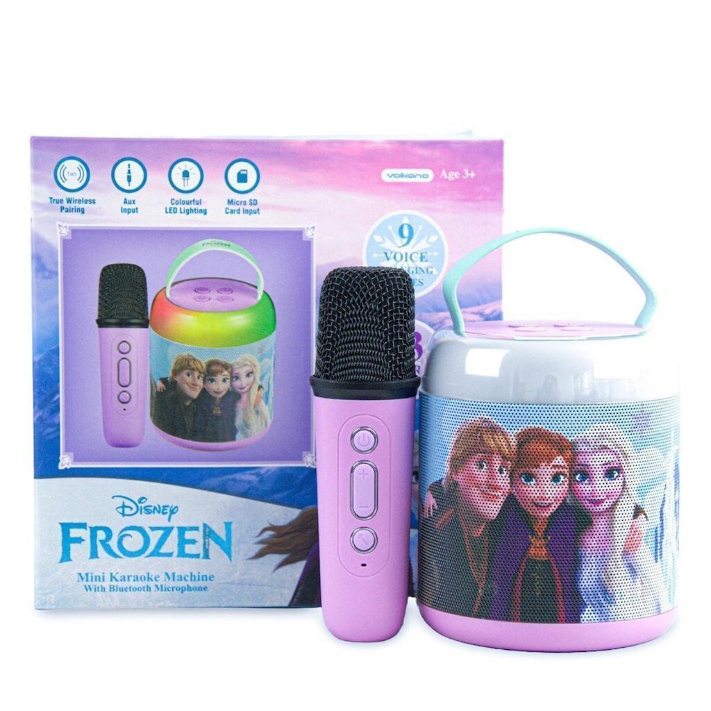 Mini Karaokê Disney Frozen Com Microfone Sem Fio e Luzes Coloridas