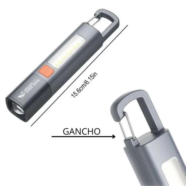 Mini Lanterna LED Recarregável USB Longo Alcance com Gancho Resistente à Água