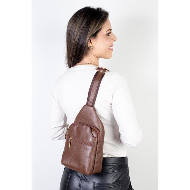 Mini mochila feminina transversal de couro liso Jenny