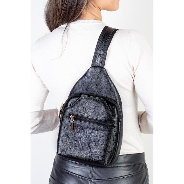 Mini mochila feminina transversal de couro liso Jenny