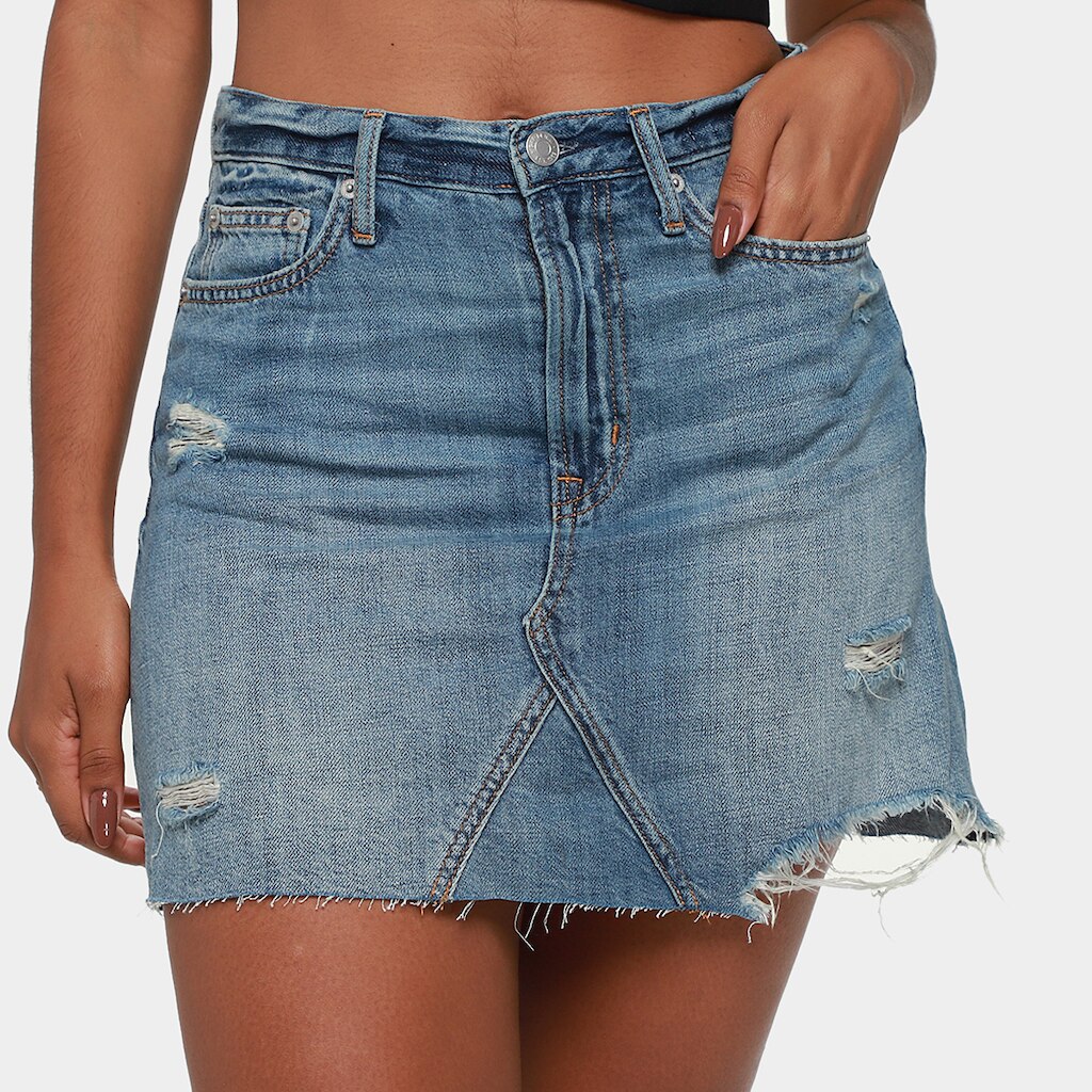 Mini Saia Jeans GAP Cintura Alta Destroyed