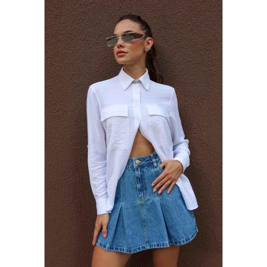 Mini Saia Pregas Jeans - Jeans Menor preço em Mini Saia Pregas Jeans - Jeans