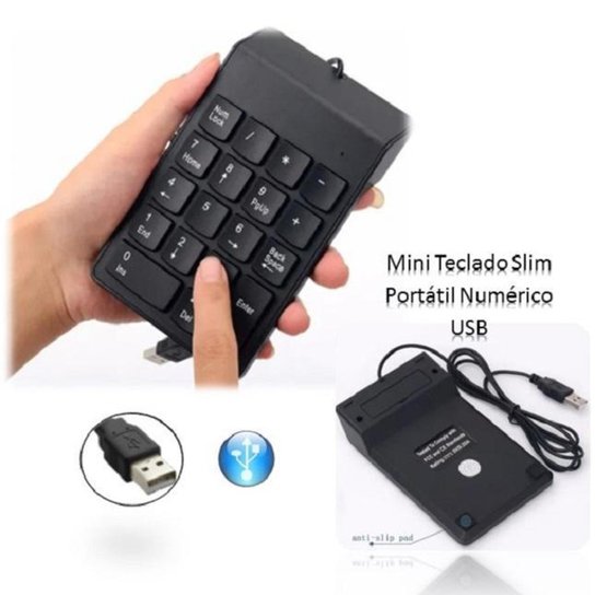 Mini Teclado Numérico Slim portátil USB com fio - Preto Menor preço em Mini Teclado Numérico Slim portátil USB com fio - Preto