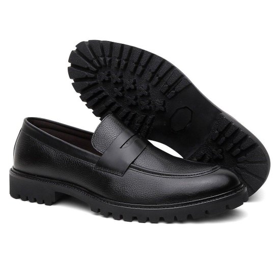 Mocassim Casual Centuria Tratorado Couro Preto