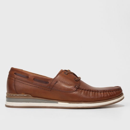 Mocassim Couro Democrata Denin Flow Masculino - Marrom Menor preço em Mocassim Couro Democrata Denin Flow Masculino - Marrom