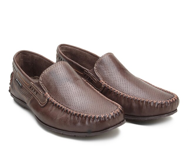 Mocassim Couro Pegada Perfuros Masculino - Marrom Claro Menor preço em Mocassim Couro Pegada Perfuros Masculino - Marrom Claro