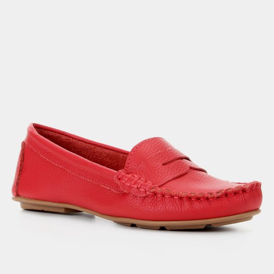 Mocassim Couro Shoestock Básico Drive Feminino - Vermelho Menor preço em Mocassim Couro Shoestock Básico Drive Feminino - Vermelho