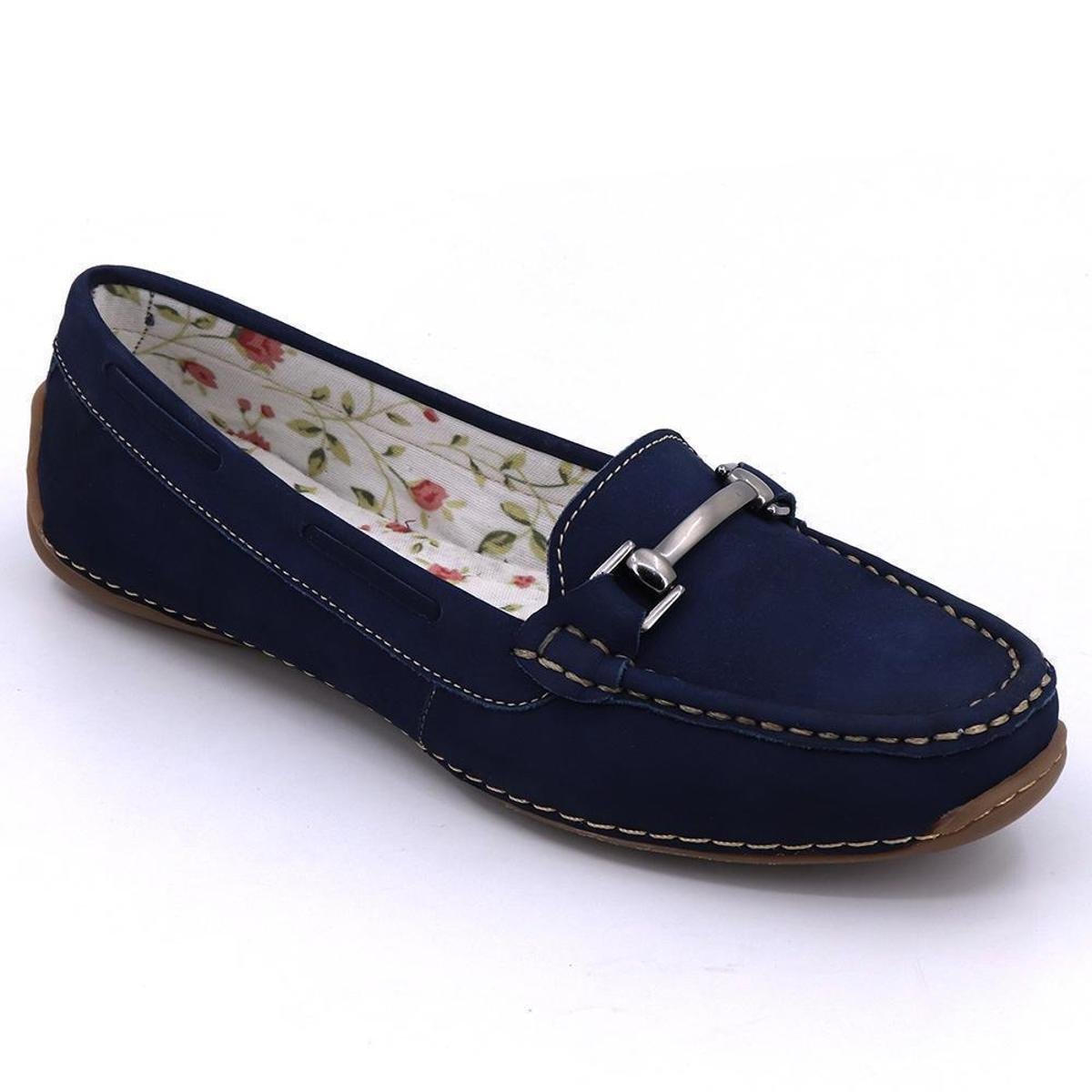 Mocassim Feminino Couro Elegante Macio - Azul | Netshoes