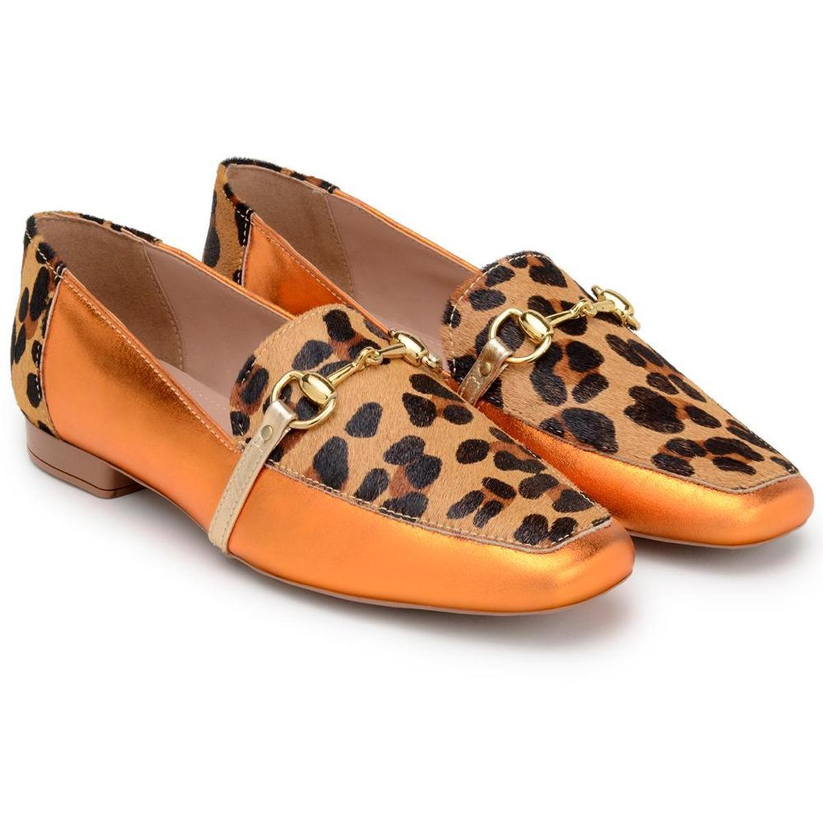 Mocassim Feminino Couro Estampado Aplique Conforto Casual - Laranja |  Netshoes