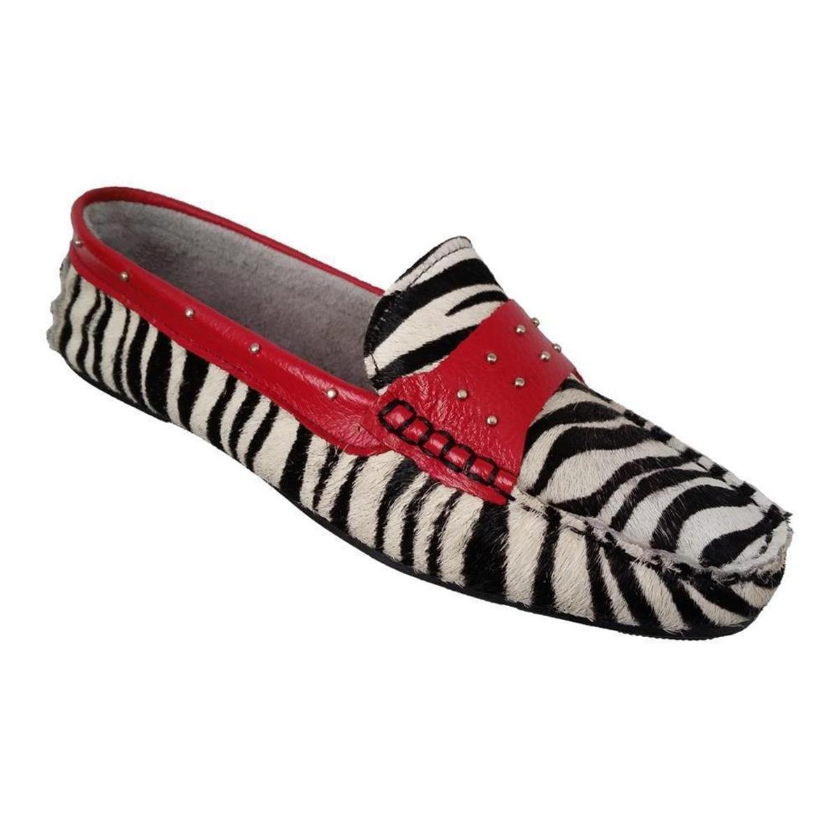Mocassim Feminino em Couro Zebra e Vermelho - Zebra | Netshoes