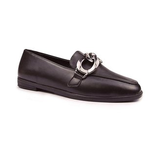 Mocassim Loafer Com Corrente Onix Em Napa Preta - Hanna Carmela