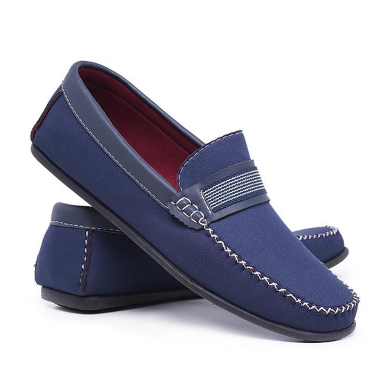 Mocassim Masculino Couro Casual Camurça Conforto Dia a Dia - Azul Menor preço em Mocassim Masculino Couro Casual Camurça Conforto Dia a Dia - Azul