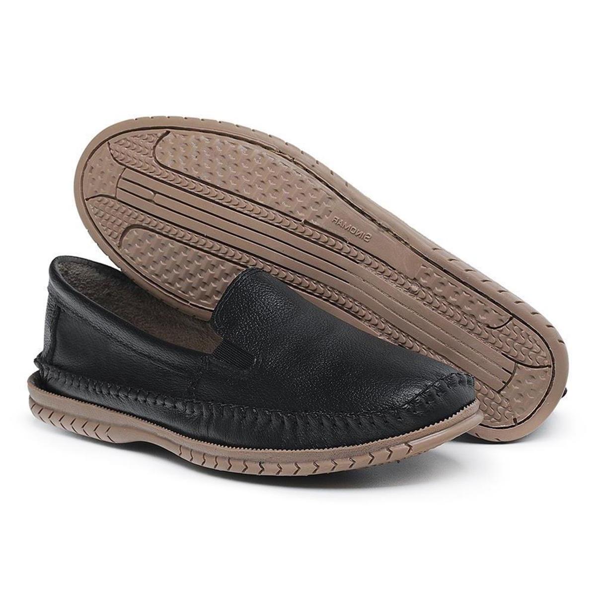 Mocassim Masculino Couro + Chinelo Casual Leve Macio - Preto | Netshoes