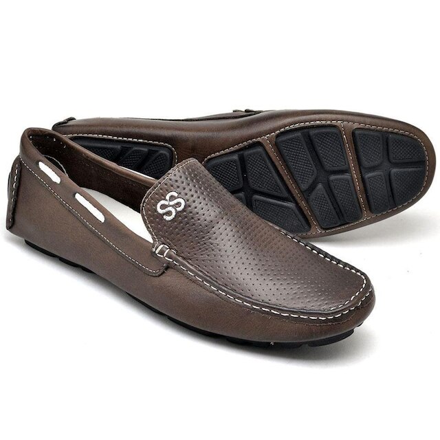 Mocassim Masculino Couro Quadrado Perfuros Casual - Marrom é boa?