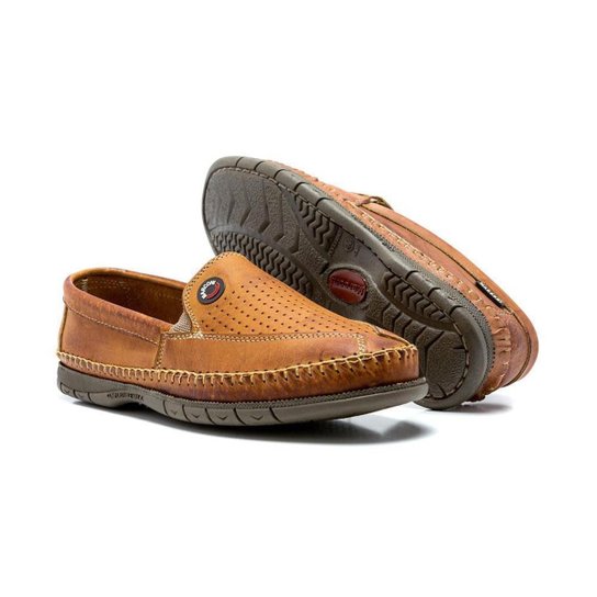 Mocassim Masculino Couro Resistente Dia a Dia Confortável - Laranja