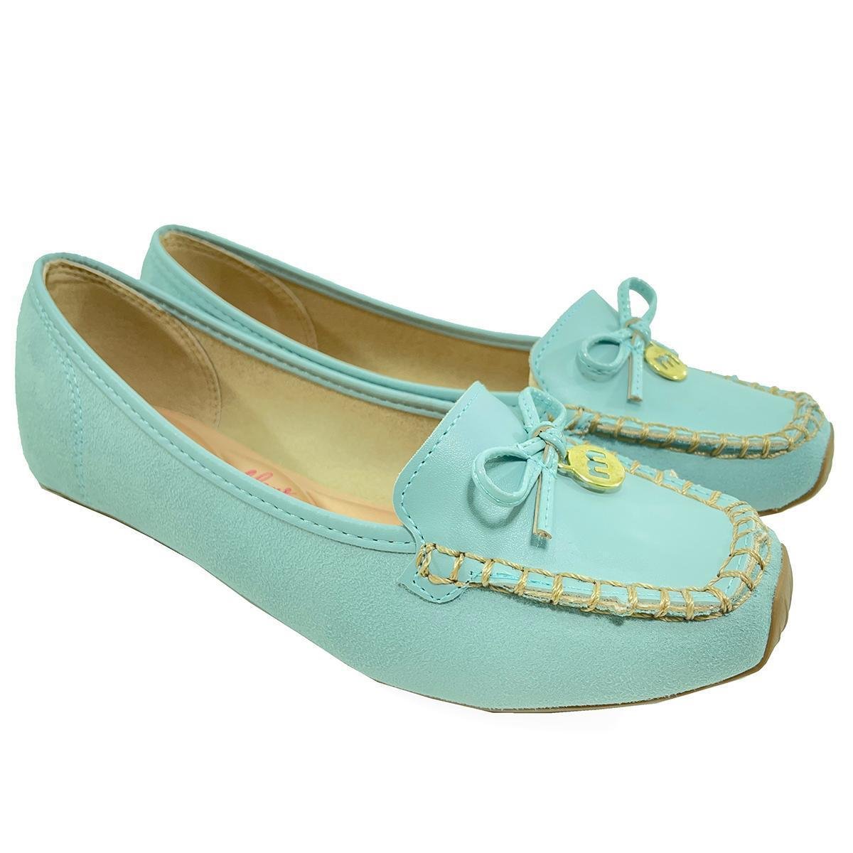 Mocassim Moleca Laço Metal Logo Feminino - Azul Claro - 39 - Azul Turquesa+Verde  Limão | Netshoes