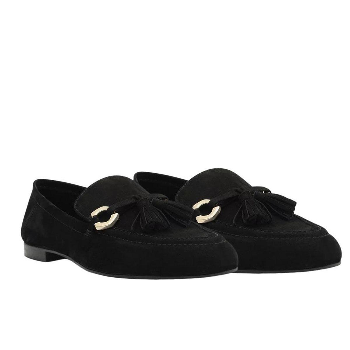 Mocassim Preto Arezzo Nobuck Metal Barbicacho