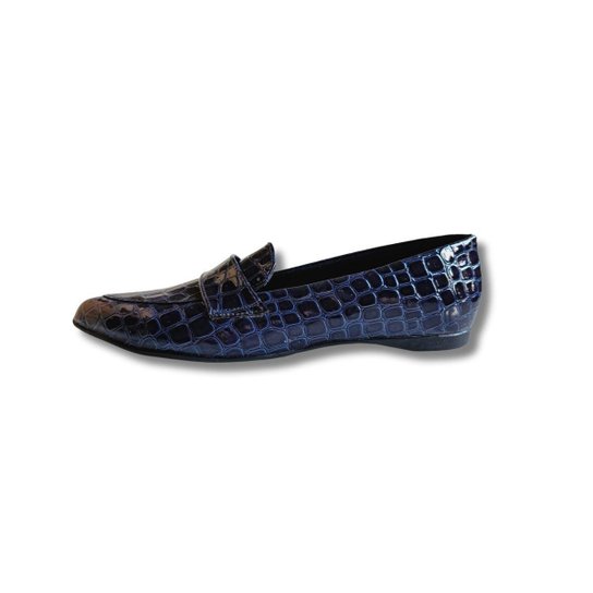 Mocassim Sapatilha Feminino Croco Verniz Casual Bico Fino - Azul Menor preço em Mocassim Sapatilha Feminino Croco Verniz Casual Bico Fino - Azul