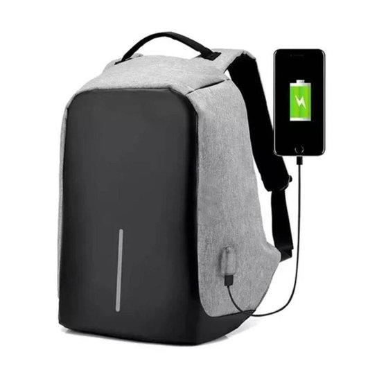 Mochila Anti Furto Cinza Dois Bolsos Internos Saída USB Carregamento De Dispositivos - Cinza Menor preço em Mochila Anti Furto Cinza Dois Bolsos Internos Saída USB Carregamento De Dispositivos - Cinza