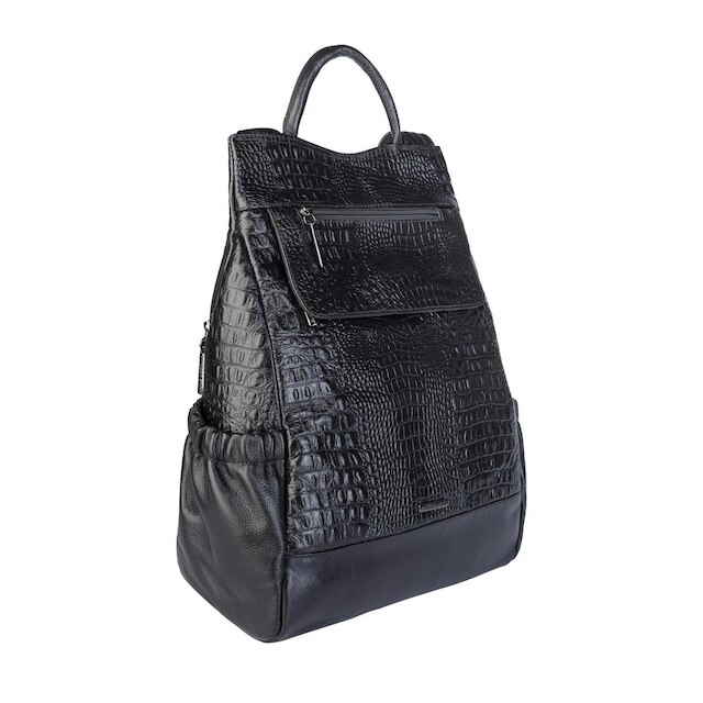 Mochila antifurto de couro croco grafite Suelen
