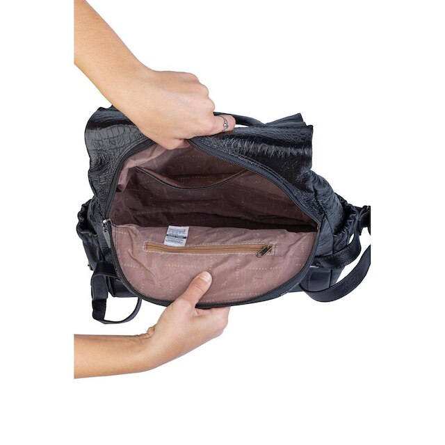 Mochila antifurto de couro croco grafite Suelen