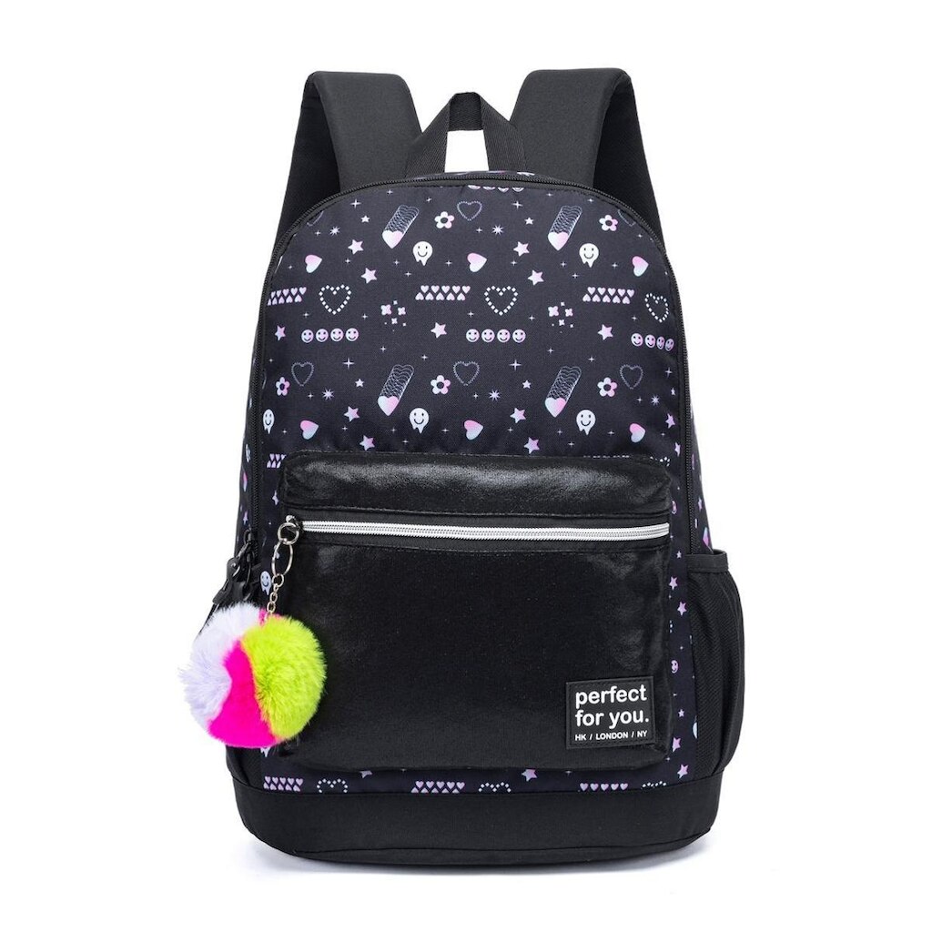 Mochila Bolsa Feminina Escolar Com Chaveiro Notebook Faculdade 17 litros