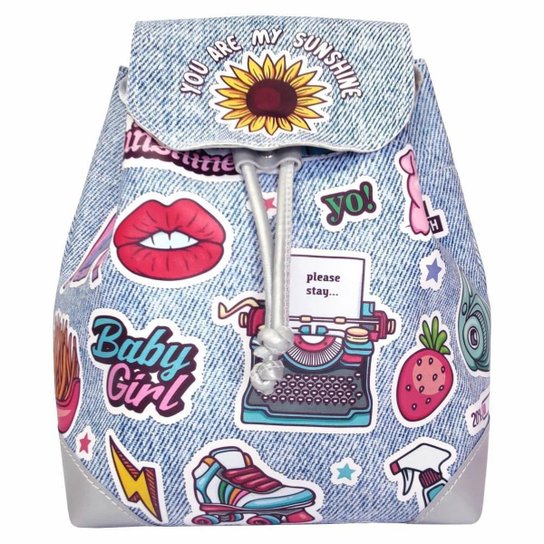 Mochila Bolsa Infantil Feminina Stickers Costas, Magic - Estampado Menor preço em Mochila Bolsa Infantil Feminina Stickers Costas, Magic - Estampado