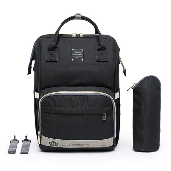 Mochila Bolsa Maternidade Bebê Lequeen Menina Menino Com Porta Mamadeira Térmico - Preto Menor preço em Mochila Bolsa Maternidade Bebê Lequeen Menina Menino Com Porta Mamadeira Térmico - Preto