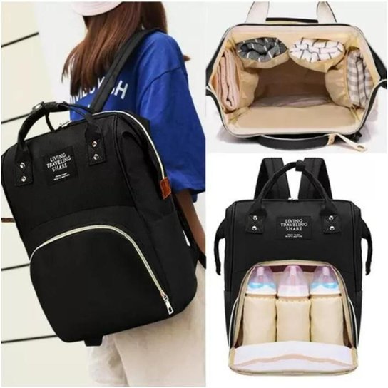 Mochila bolsa maternidade bebê multifuncional com bolsos para mamadeira - Preto Menor preço em Mochila bolsa maternidade bebê multifuncional com bolsos para mamadeira - Preto