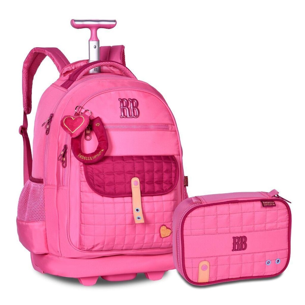 Mochila Carrinho com Estojo Box Rebecca Bonbon Kit Escolar Feminino
