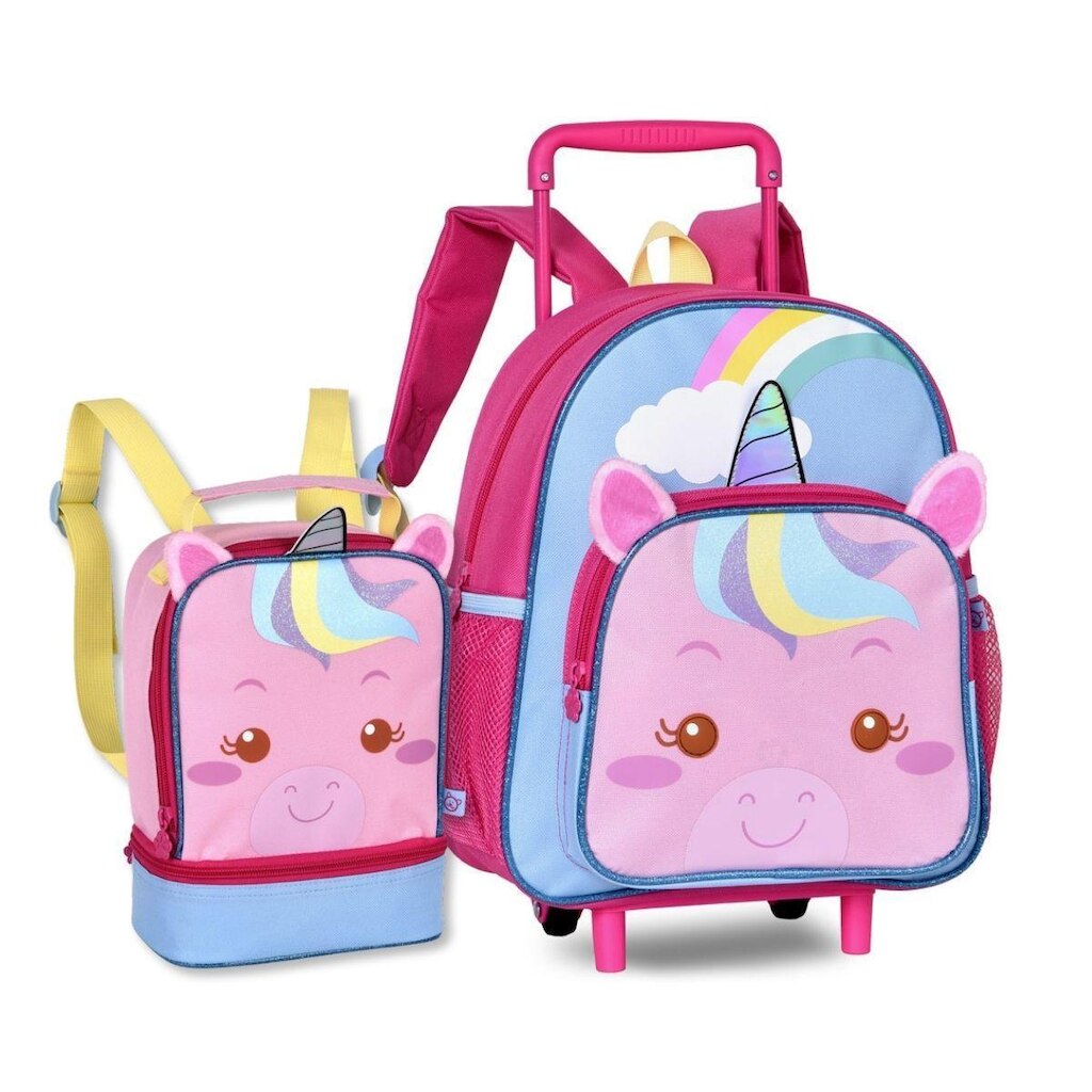 Mochila Carrinho Escolar Unicórnios Bolsa Infantil Meninas