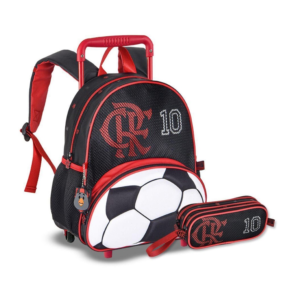 Mochila Carrinho Flamengo com Estojo Duplo Escolar Infantil