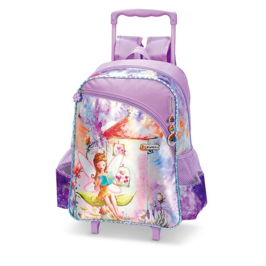 Mochila Carrinho Flower Fairy LS Bolsas C/ bolso frontal e 2 bolsos laterais - Lilás