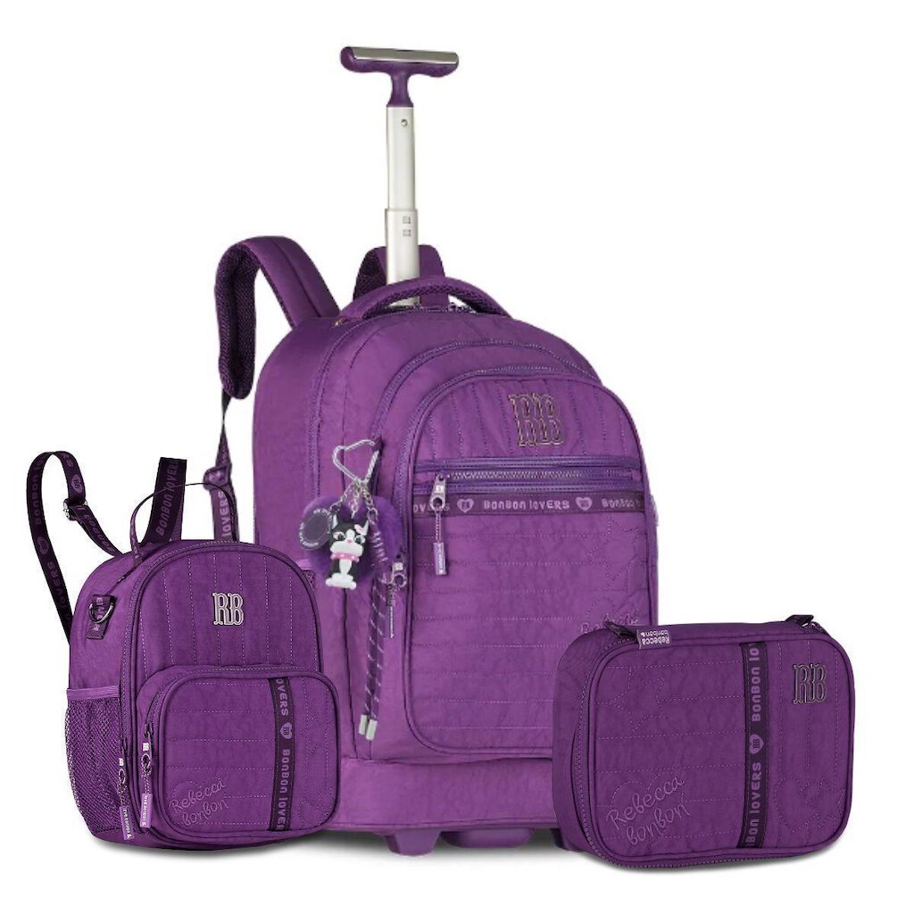 Mochila Carrinho Rebecca Bonbon Kit com Lancheira e Estojo