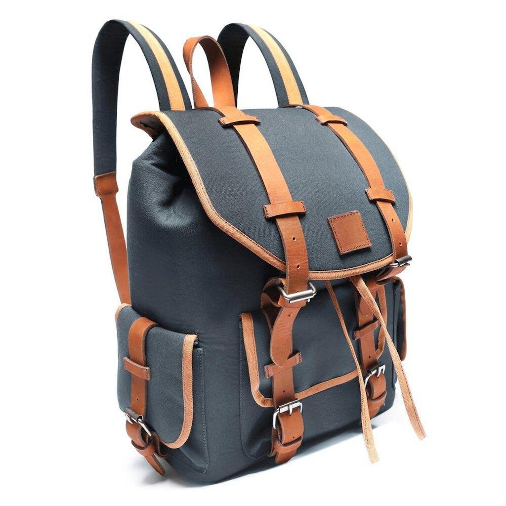 Mochila Casual Mala Viagem Resistente A Agua E Divisoria Notebook Em Lona E Couro - Azul Jeans