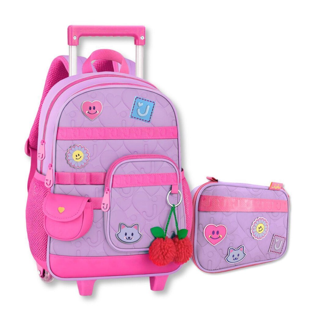 Mochila com Estojo Juju Teofilo Kit Escolar Infantil Meninas