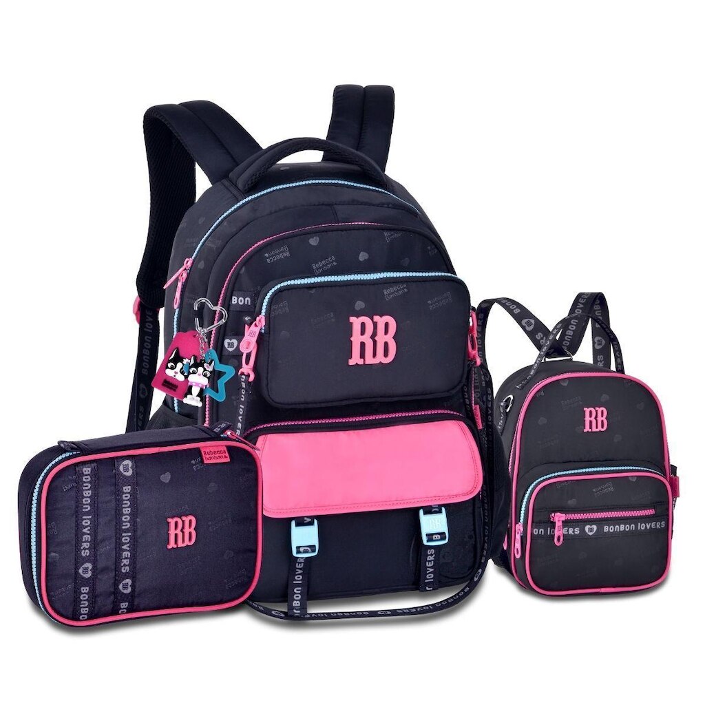 Mochila com Lancheira e Estojo Box Kit Escolar Feminino Rebecca Bonbon