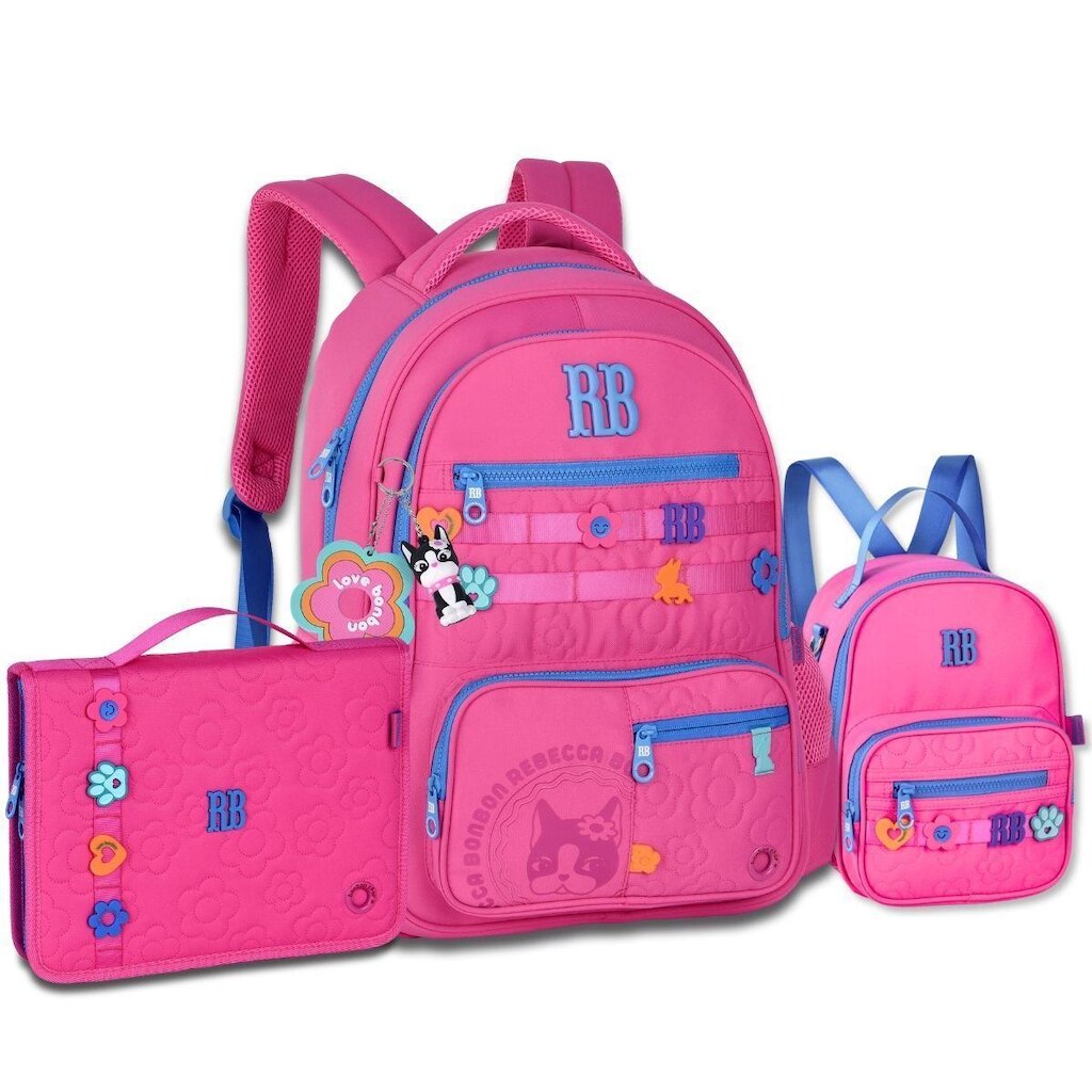 Mochila Com Lancheira e Estojo Fichário Kit Escolar Rebecca Bonbon