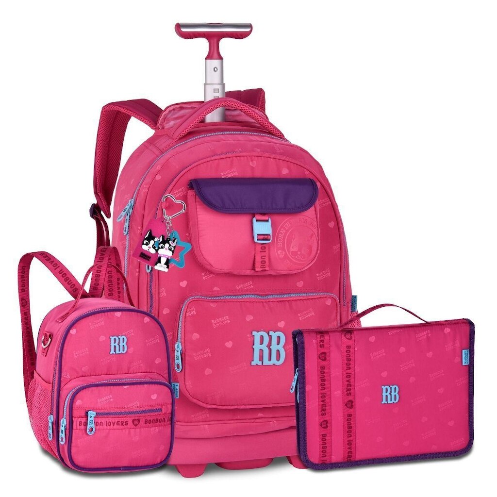 Mochila Com Lancheira e Estojo Fichario Kit Rebecca Bonbon