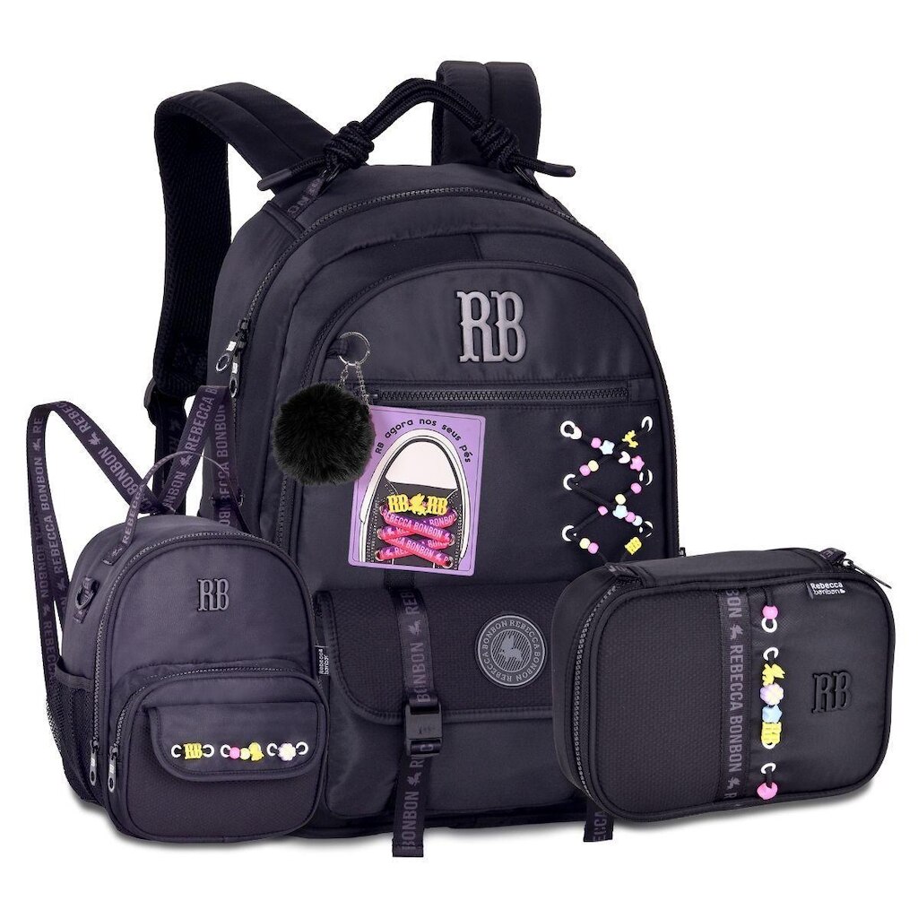 Mochila Com Lancheira e Estojo Kit Rebecca Bonbon Cadarços