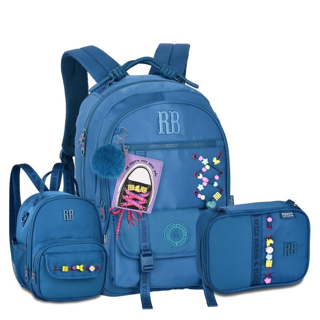 Mochila Com Lancheira e Estojo Kit Rebecca Bonbon Cadarços