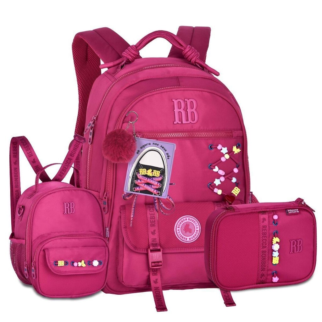 Mochila Com Lancheira e Estojo Kit Rebecca Bonbon Cadarços