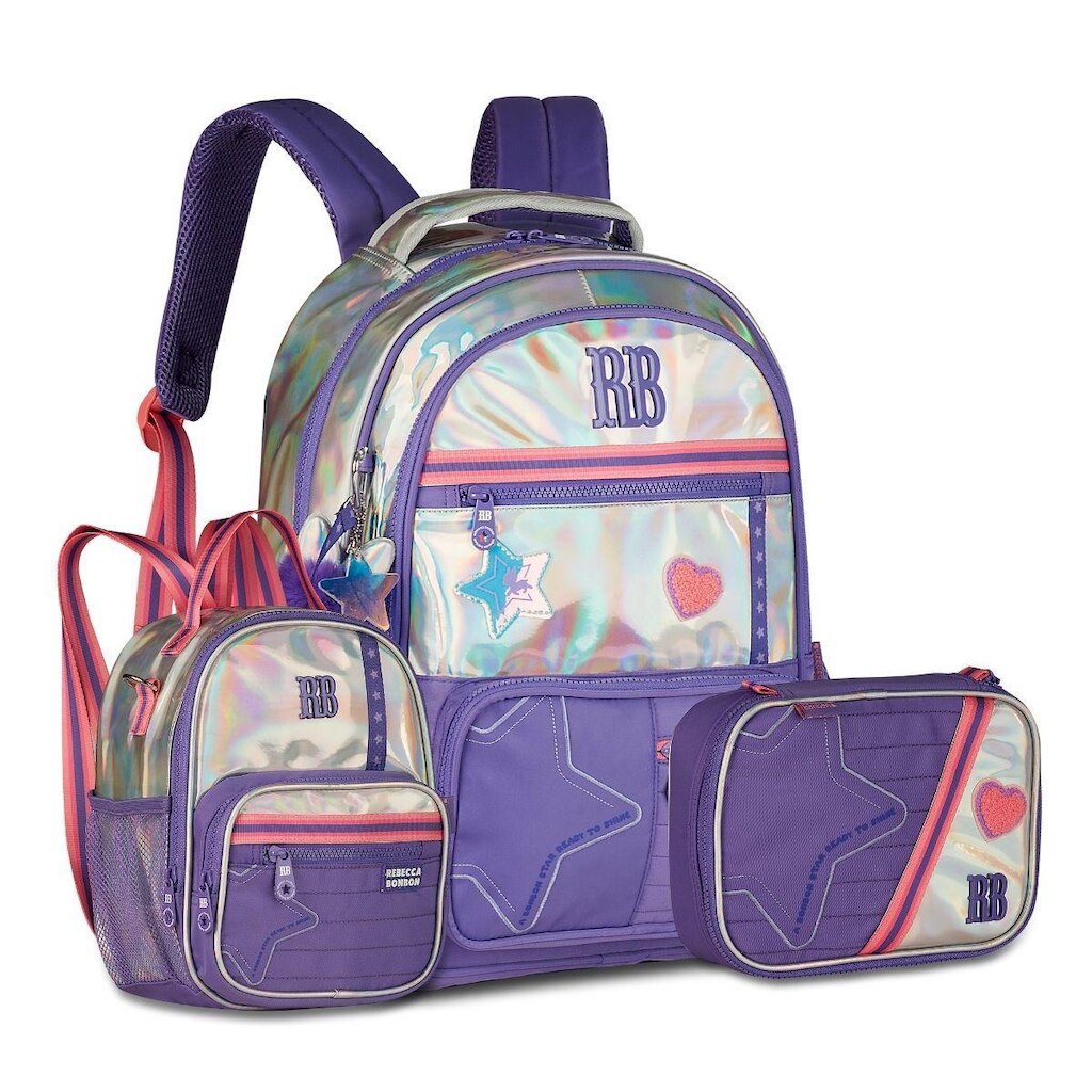 Mochila com Lancheira e Estojo Rebecca Bonbon Kit Holográfico