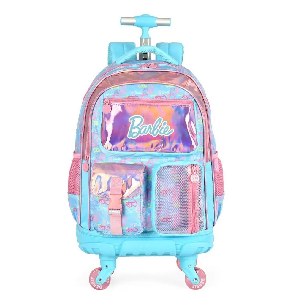 Mochila com rodas e de Costas Escolar Holográfica Infantil Barbie