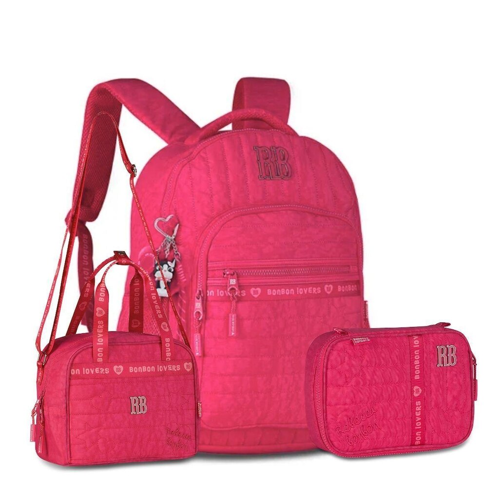 Mochila Costas com Lancheira e Estojo Kit Escolar Rebecca Bonbon