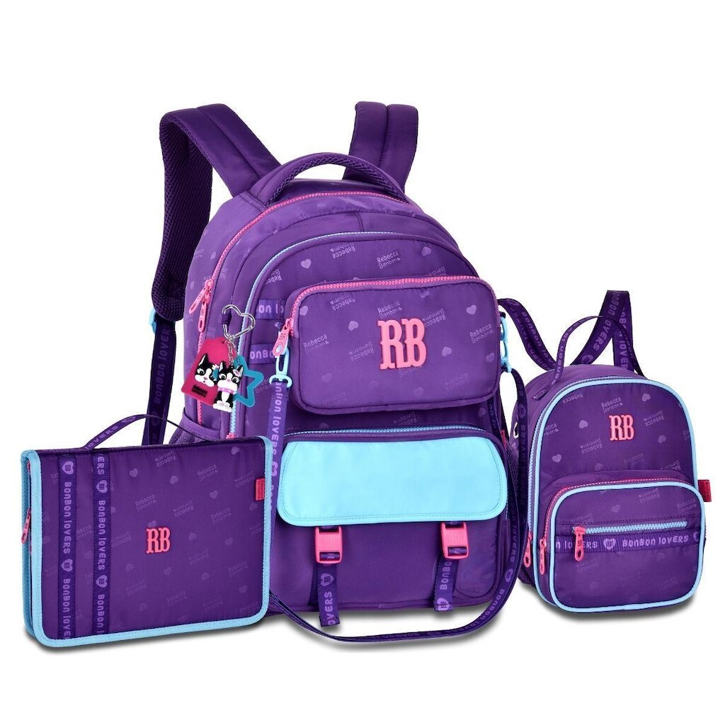 Mochila Costas Feminina com Lancheira e Estojo Fichário