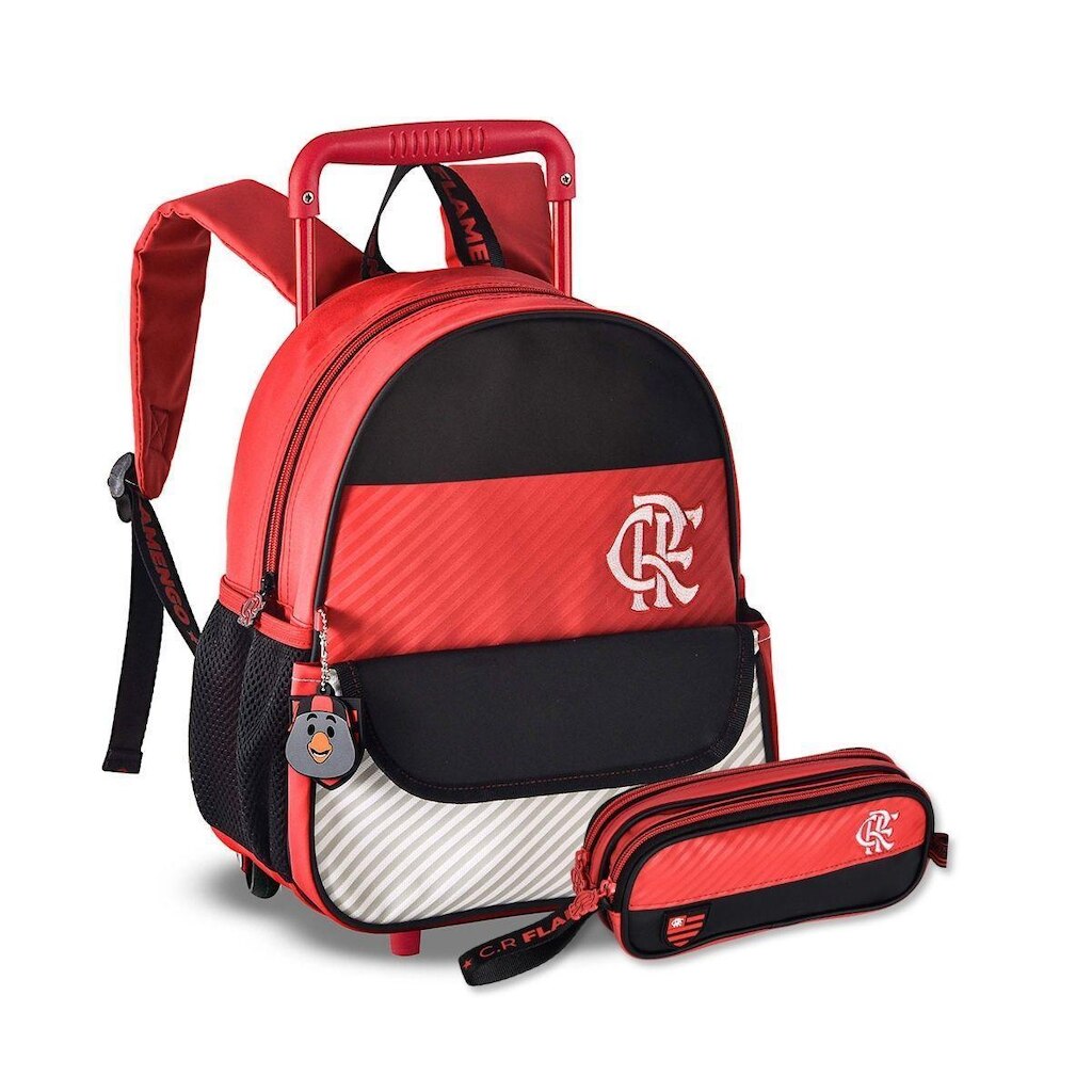 Mochila de Carrinho com Estojo Flamengo Kit Escolar Fut Infantil