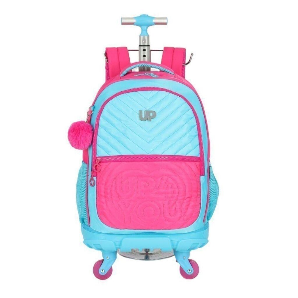 MOCHILA DE CARRINHO ESCOLAR UP4YOU PINK RODINHAS 360 LUXCEL